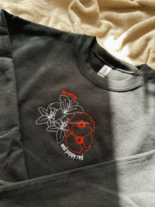 Lily White and Poppy Red Flowers Hadestown Unisex Embroidered Sweatshirt