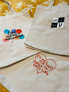 Thrill Of First Love Falsettos Embroidered Tote Bag