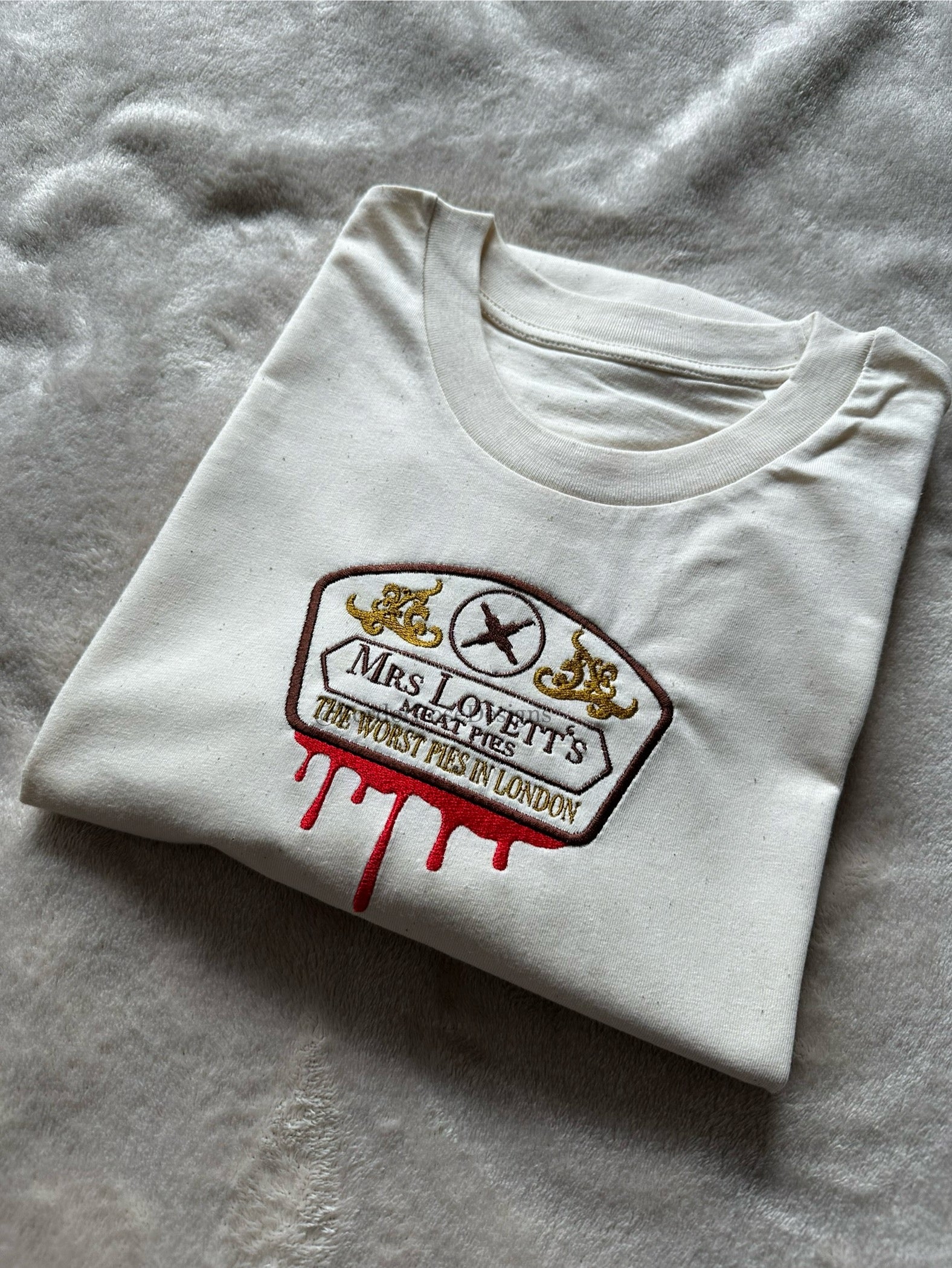 Mrs Lovett's Meat Pies Sweeney Todd  Unisex Embroidered T Shirt