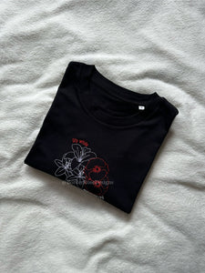 Lily White And Poppy Red Flowers Hadestown Unisex Embroidered T Shirt