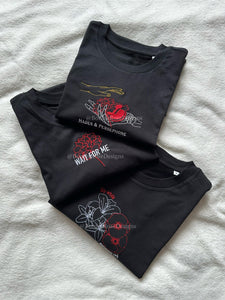 Lily White And Poppy Red Flowers Hadestown Unisex Embroidered T Shirt