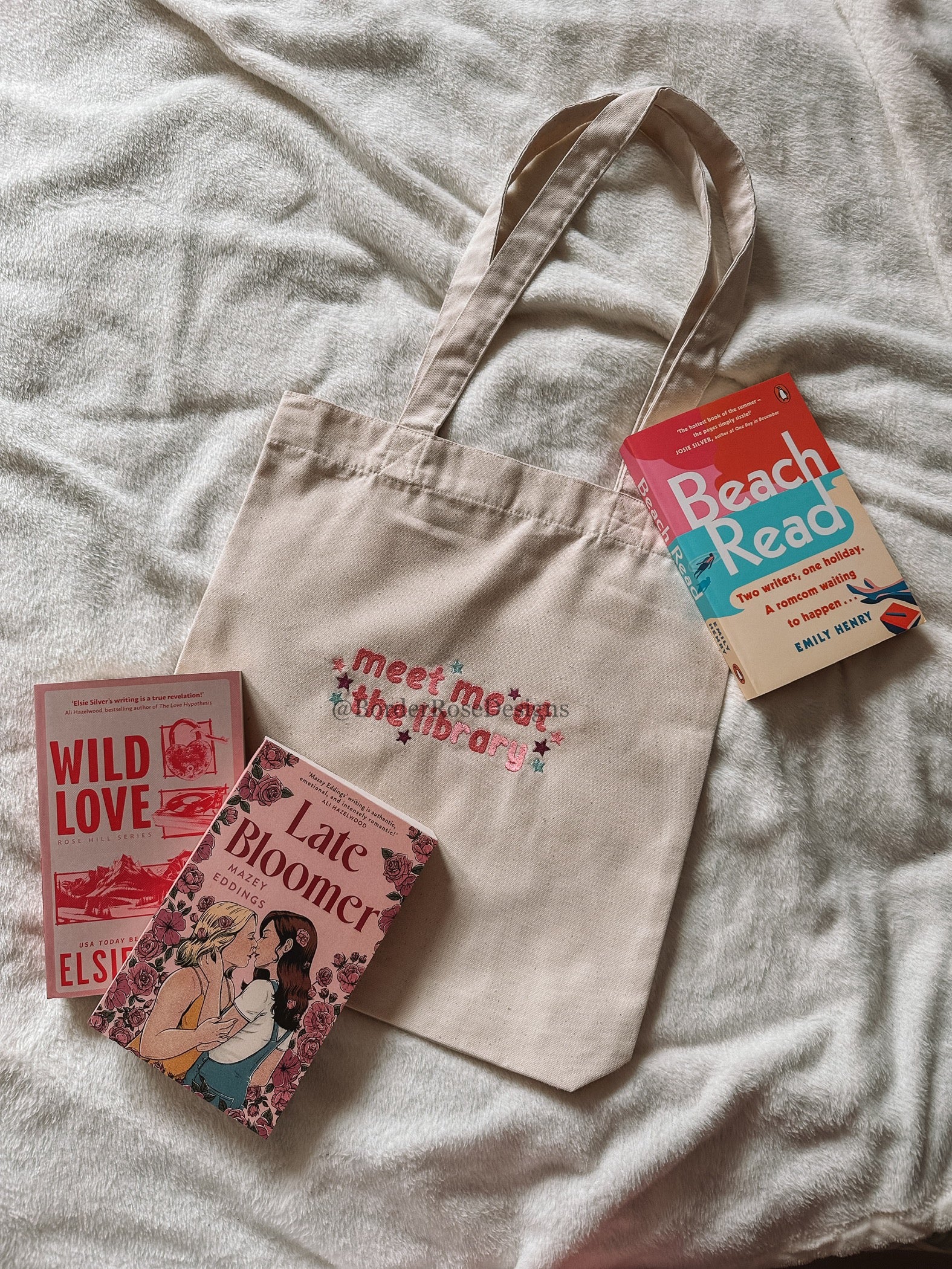 Meet Me At The Library Embroidered Tote Bag