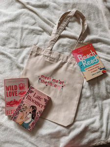 Meet Me At The Library Embroidered Tote Bag