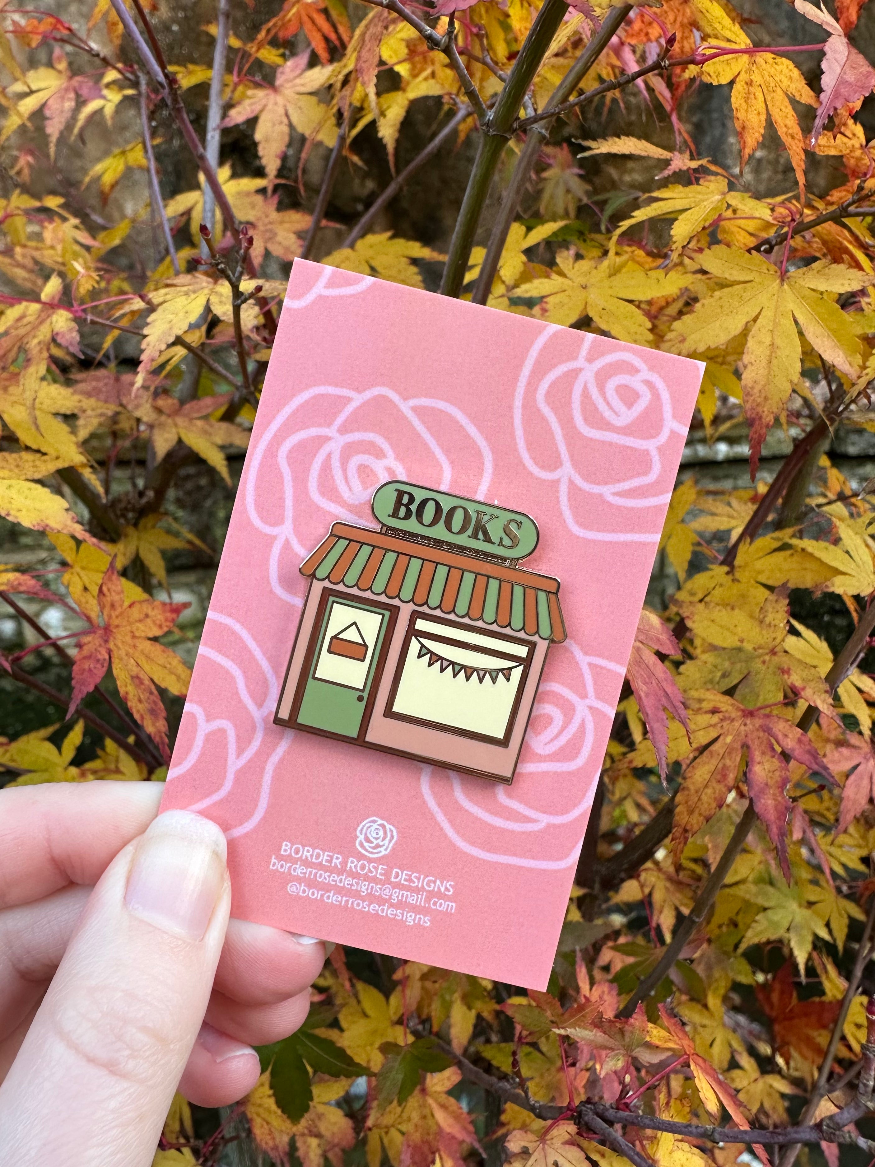 Cute Pink Bookstore Gold Enamel Pin Badge