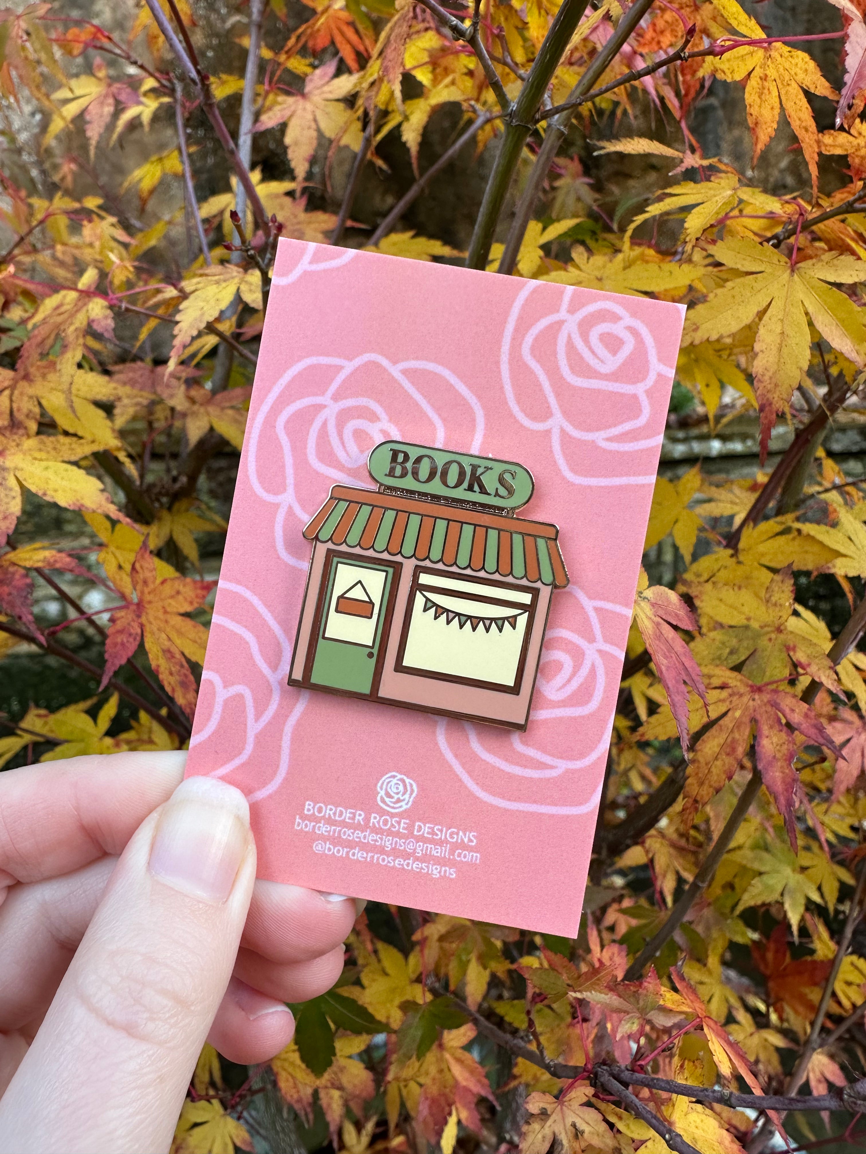 Cute Pink Bookstore Gold Enamel Pin Badge