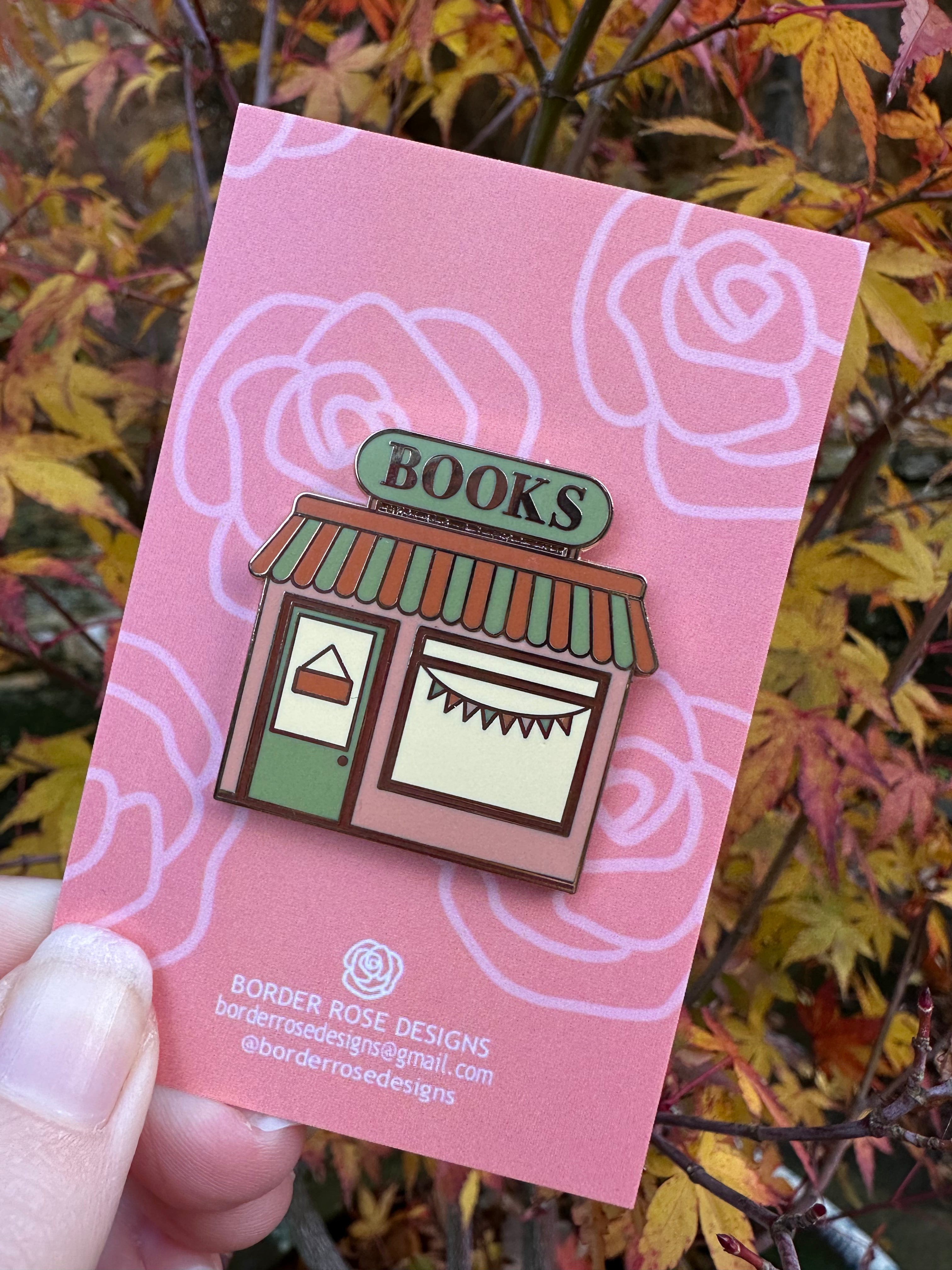 Cute Pink Bookstore Gold Enamel Pin Badge