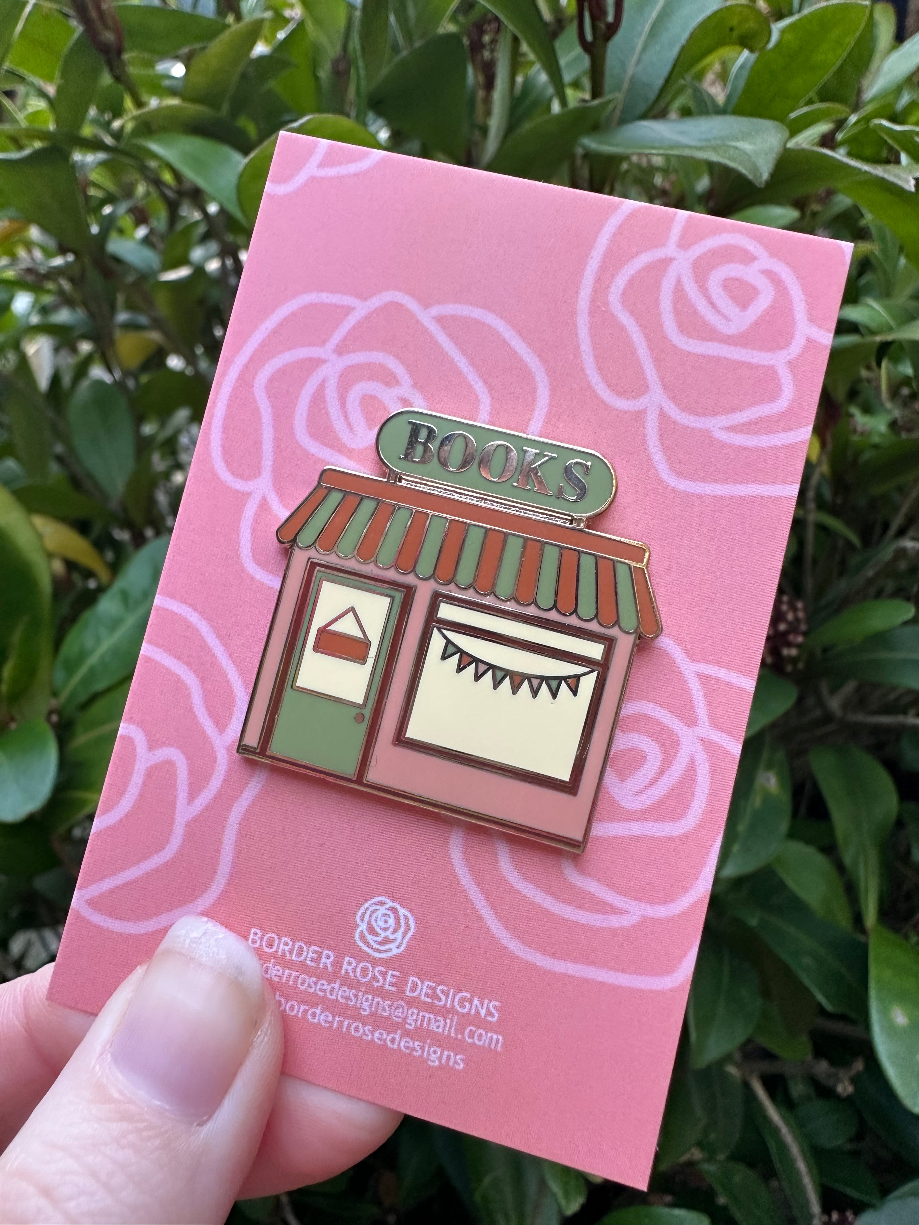 Cute Pink Bookstore Gold Enamel Pin Badge