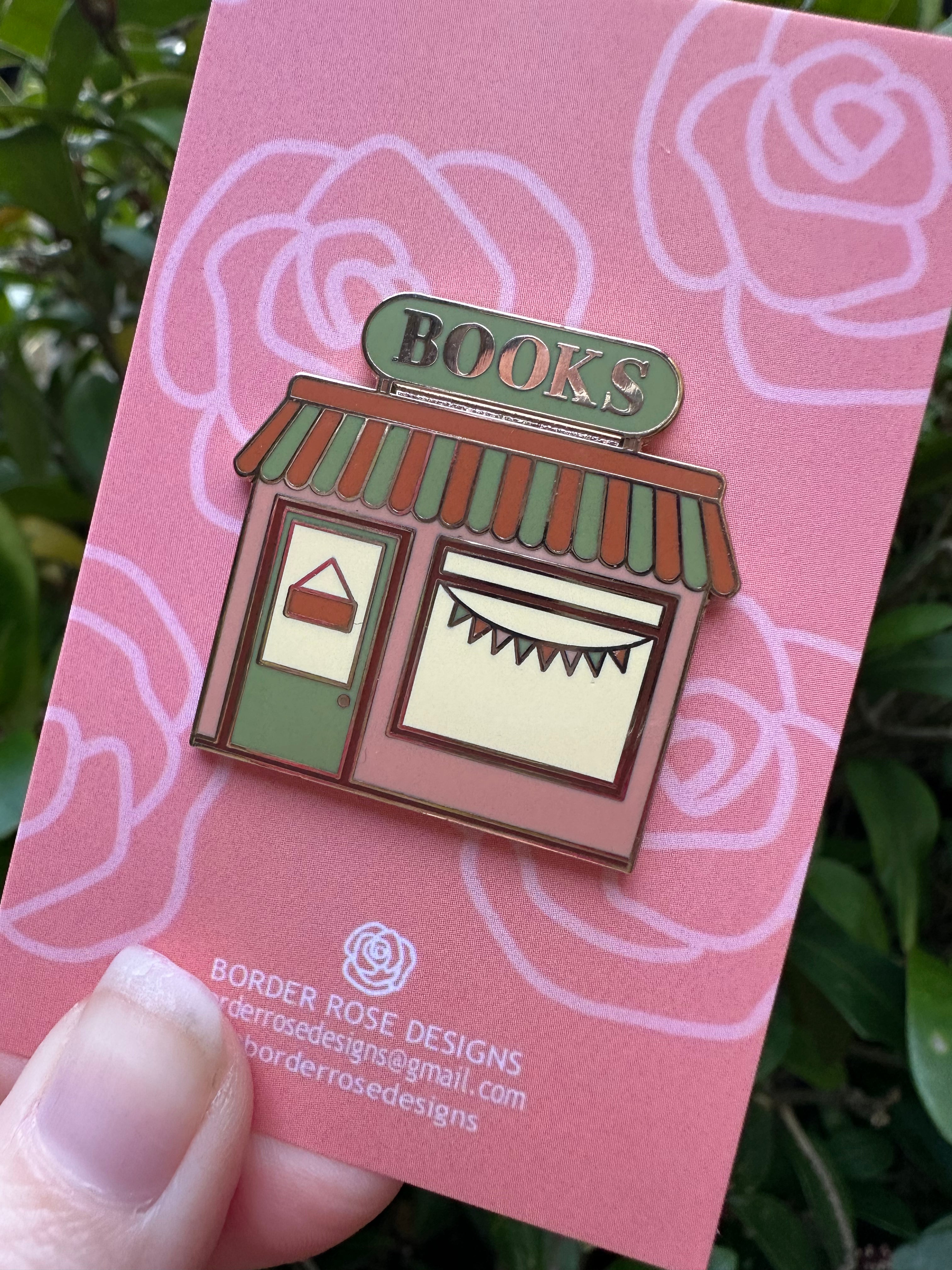 Cute Pink Bookstore Gold Enamel Pin Badge