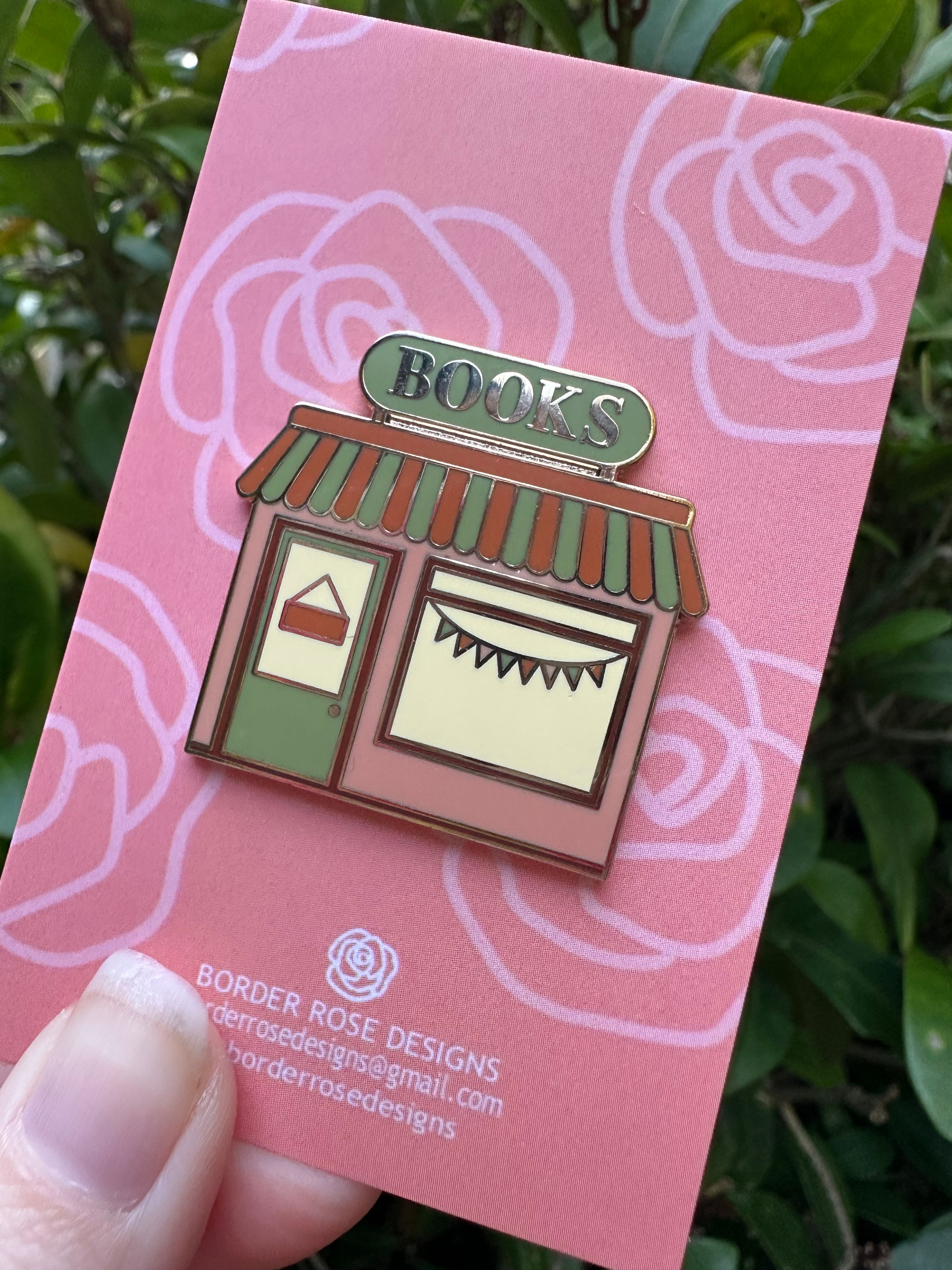 Cute Pink Bookstore Gold Enamel Pin Badge